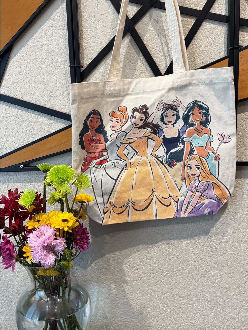Canvas Disney Princess Print Tote Bag in Cream